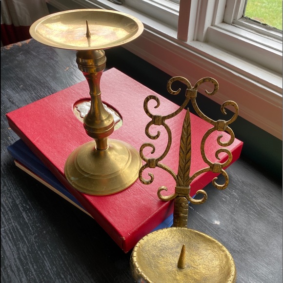 one brass candle holder one sconce larger candles